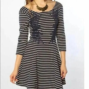Free People Ponte Navy Blue Nautical Knotty Jersey Knit Striped Dress Size XS